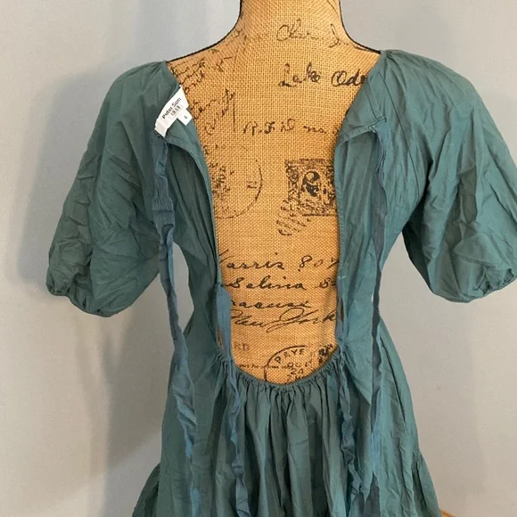 Peter Som Dark Green-Blue Mini Dress Puff Sleeves Women Size 6 - Picture 7 of 15